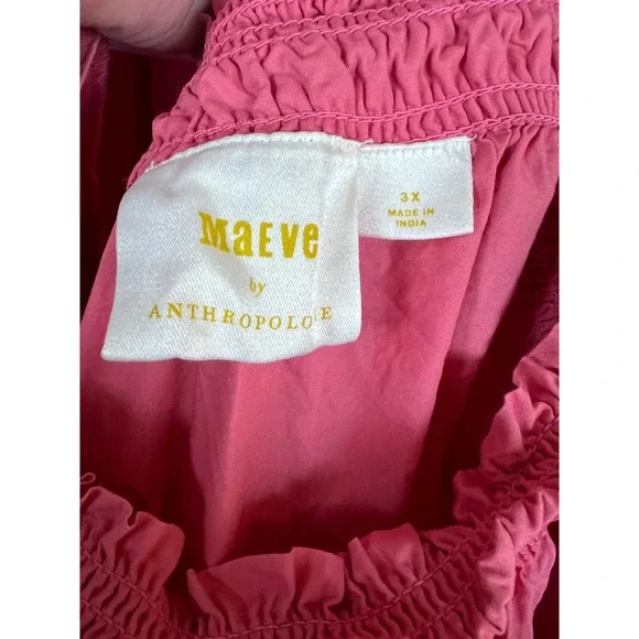 Maeve Anthropologie Smocked Top Puff Sleeve Square Neck Blouse 3X - Picture 2 of 7